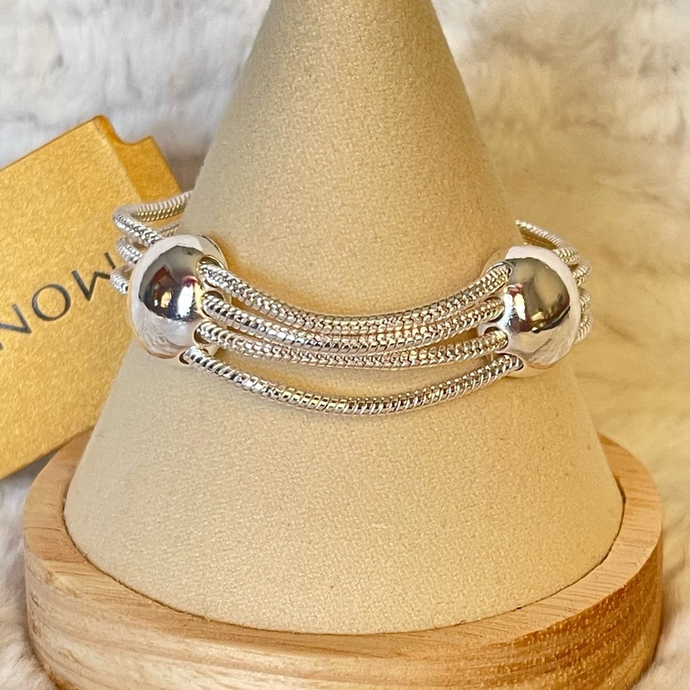 Vintage Monet Silver Tone Double Link Chain Bracelet Signed Adjustable